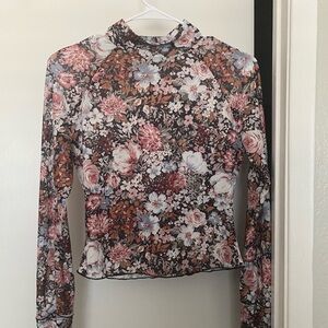 MESH SHEER Floral Long Sleeve Women's Top